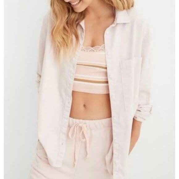 Aerie Oversized Anytime Fave Shirt Button Up in Blush Pink - M - Picture 1 of 4